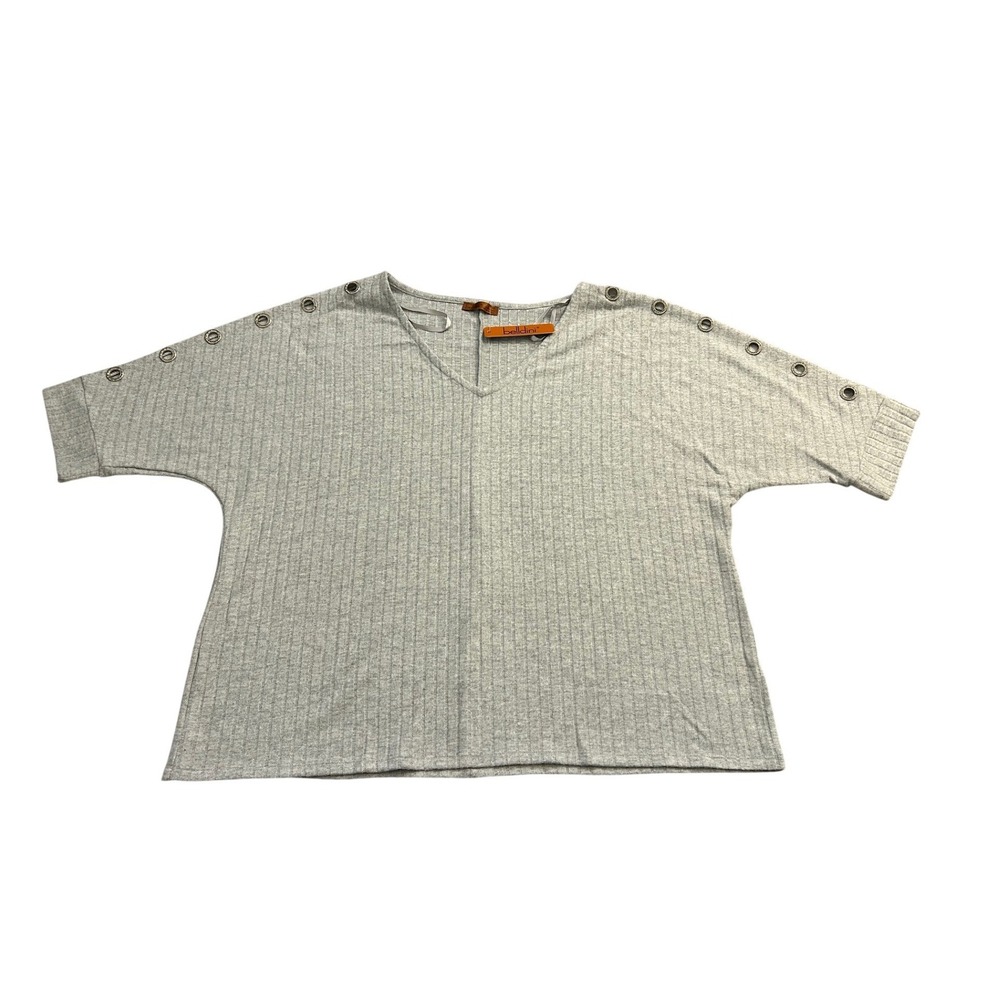Belldini Gray‎ Ribbed V-Neck Top Grommet Shoulder Dolman Sleeve 3X NEW